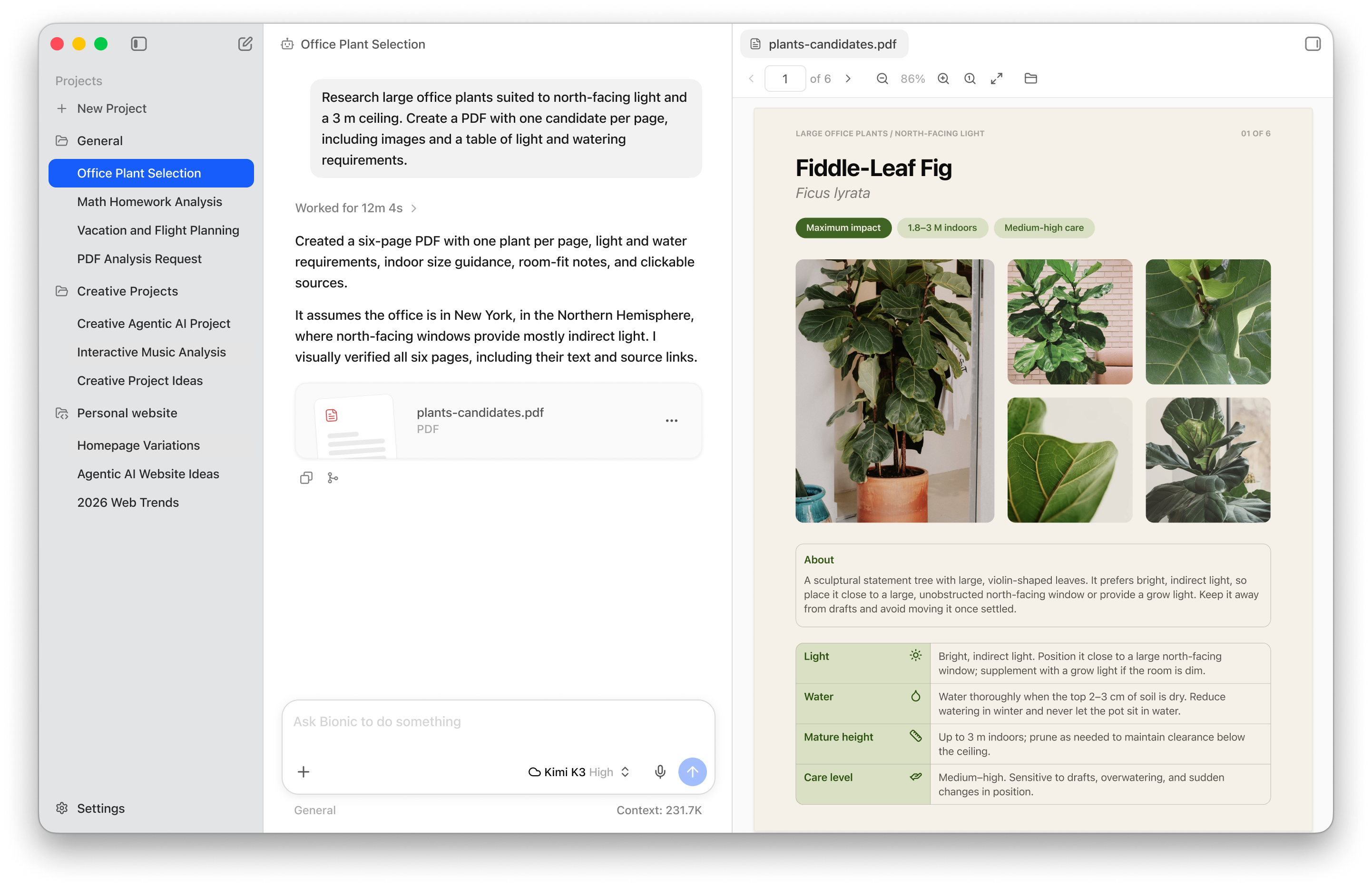 Interface officielle de LM Studio Bionic avec une conversation et le document créé